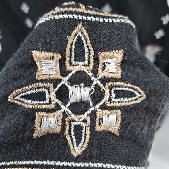 Caslon Black Embroidered Boho Peasant Tassels Tunic Midi Dress Large - Picture 12 of 13